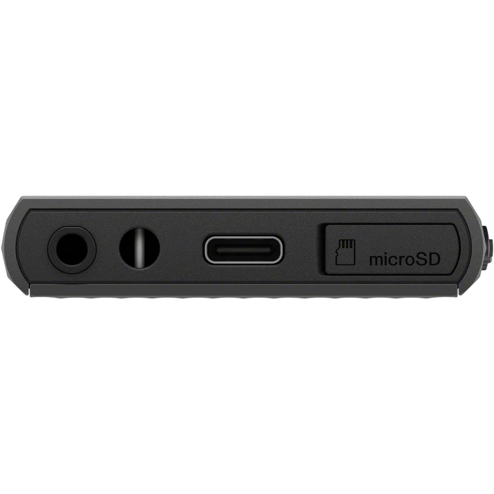 Sony NW-A306 black USB charging port, 3.5mm port and microSD slot