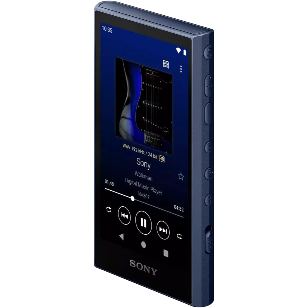 Sony NW-A306 blue uncapped hi-res audio player front view and side buttons